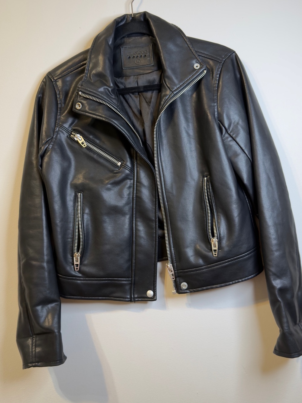 Blank NYC Black Leather Moto Jacket with Silver Hardware